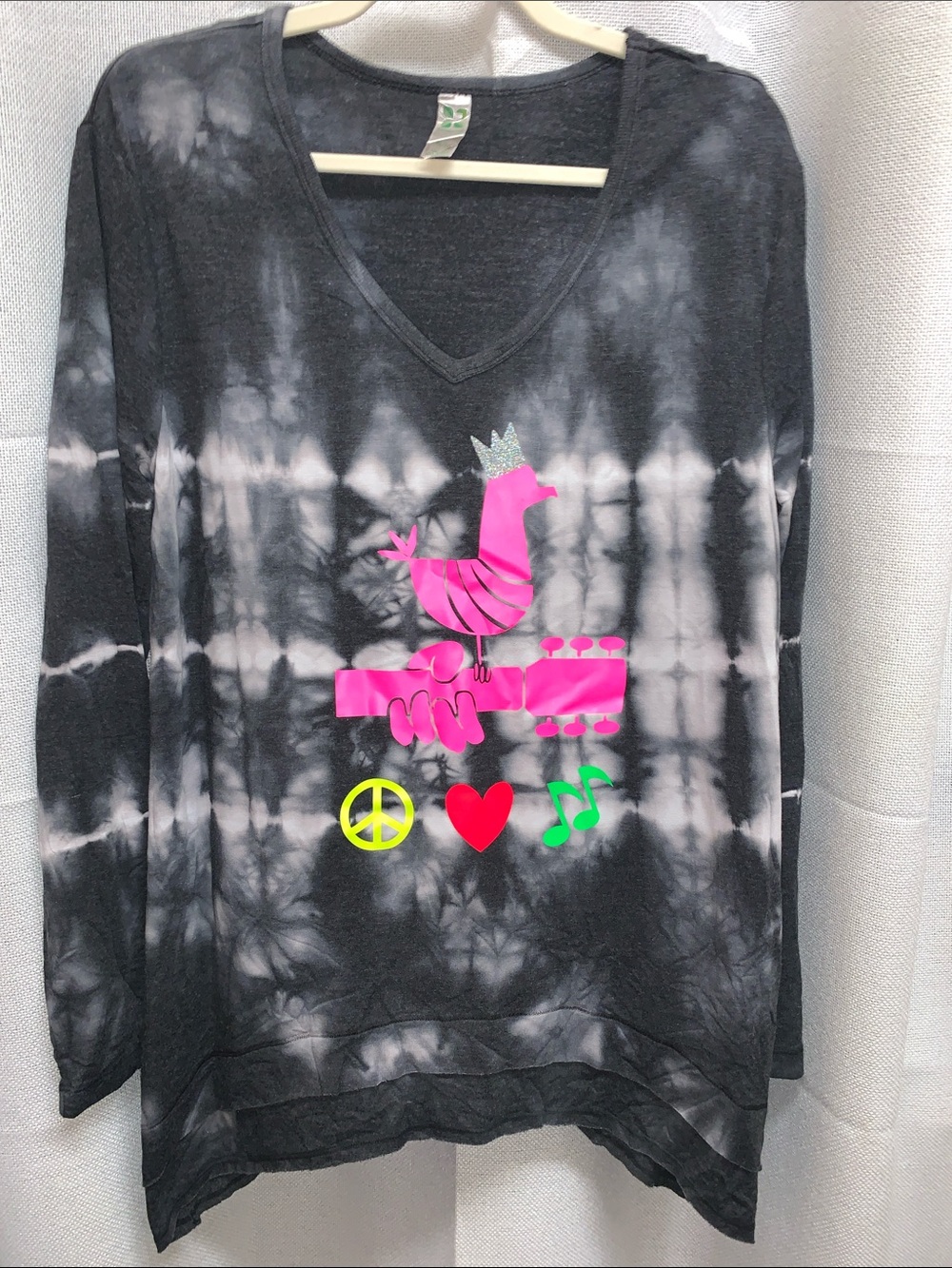 Vintage Woodstock Inspired Tie Dye V-Neck Long Sleeve Top - Size XL